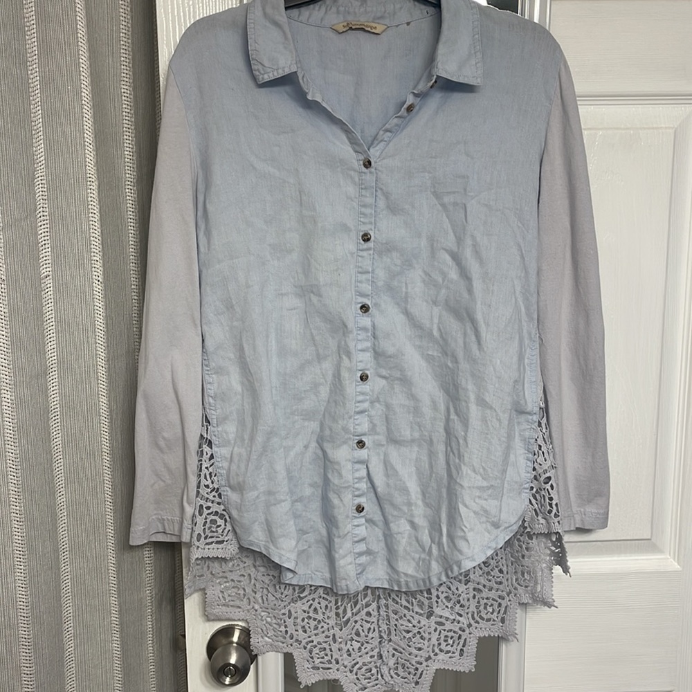 Soft Surrounding Sylvie Linen Button Down Crochet… - image 3